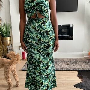Print mesh maxi strapless dress from discovery